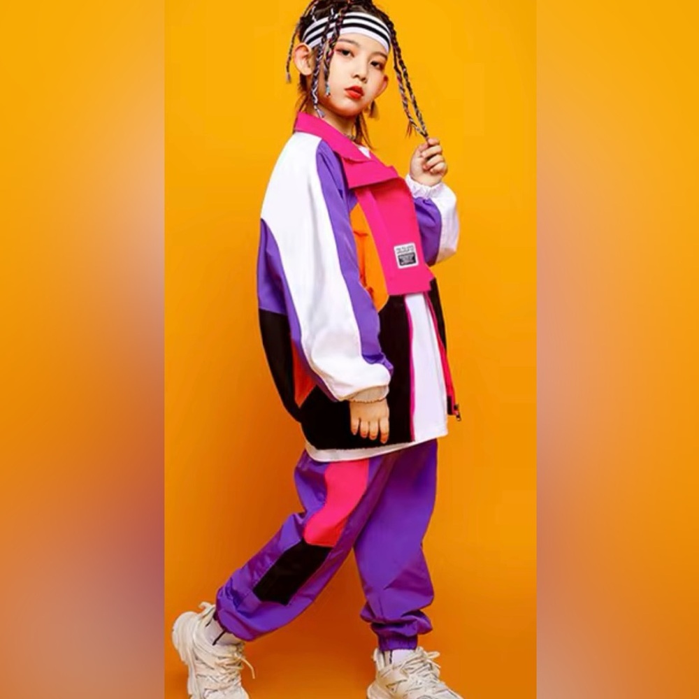 Calculated Retro Hip-Hop Kids Purple Colorblock Dance Costume Tracksuit 6Y Y2K - Picture 15 of 16